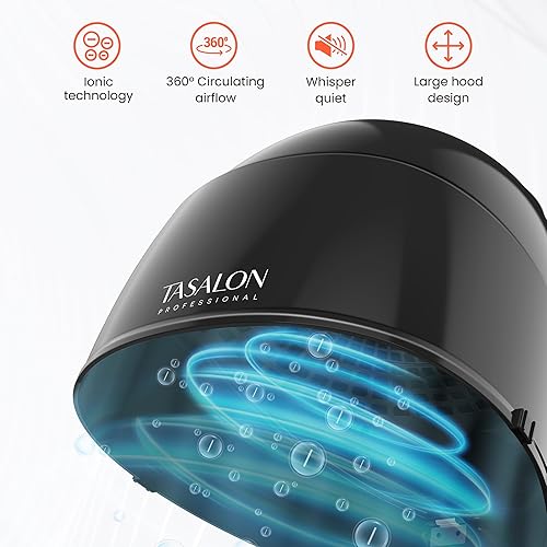 Miniatura 6 de TASALON Portable Hooded Hair Dryer Bonnet, 1875W Height Adjustable Salon Home Hair Dryer with Hood, 3 Heating Settings - Black