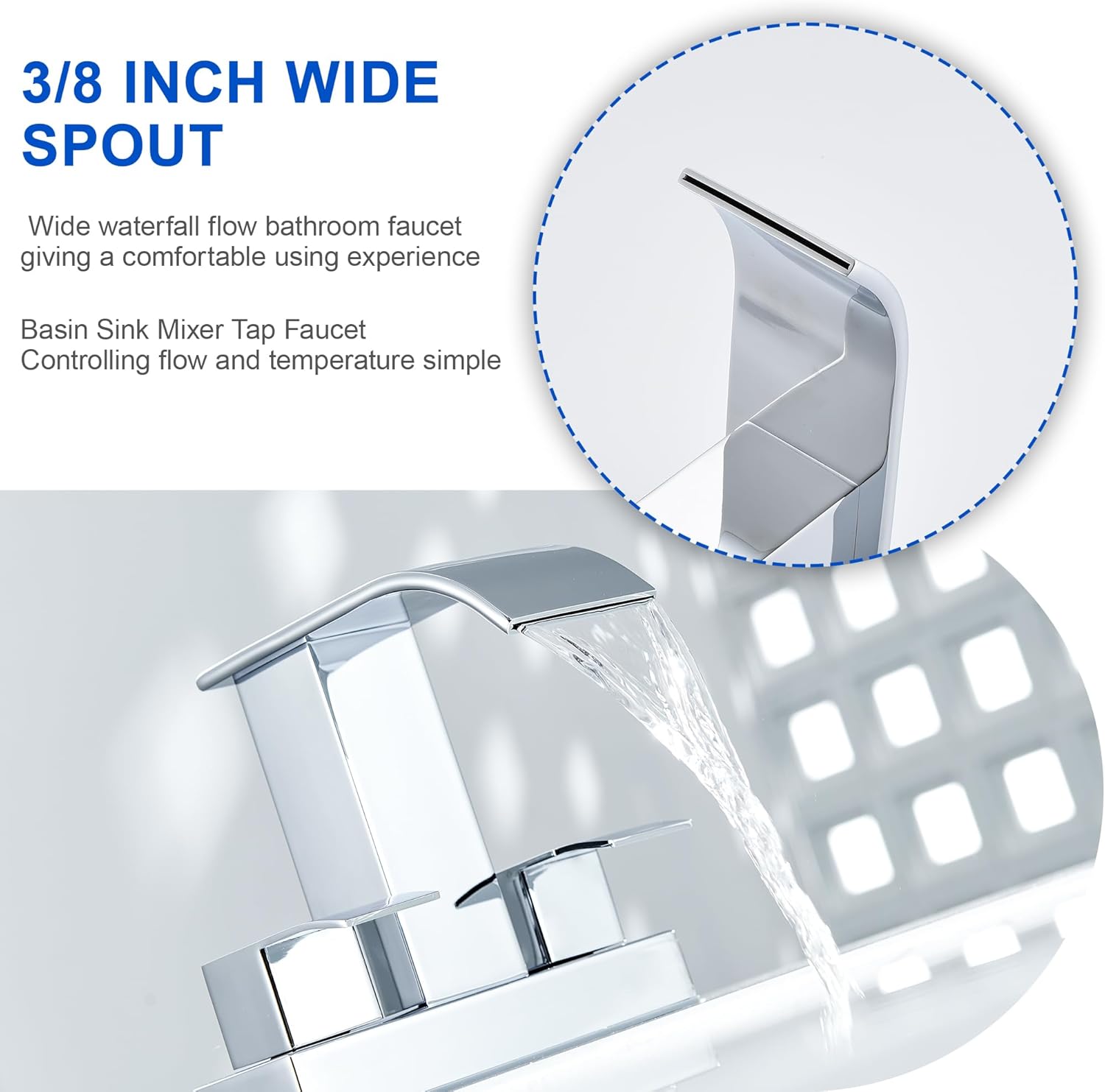 Chrome Bathroom Sink Faucet 2 Handles with Pop up Drain - Waterfall Bathroom Faucet Set 4 inch 2 or 3 Holes Centerset Mixer Tap Faucet with Supply Hoses for Bathroom Vanity Sink Vessel Basin