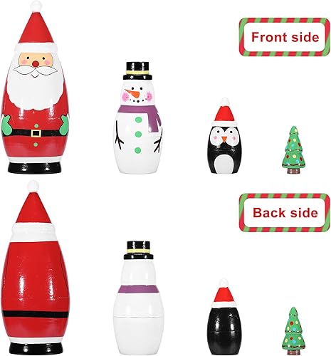 Miniatura 3 de Yoption Muñecos de anidación rusos de Navidad hechos a mano de madera Papá Noel pingüino muñeco de nieve Matryoshka muñecas apilables para Navidad,