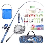 CODEK Kids Fishing Pole Set with Full Starter Kits 2 Set Portable Telescopic Fishing Rod and Spincast Reel Cambos with a Fishing Net and 2 Buckets for Boys Girls and Youth