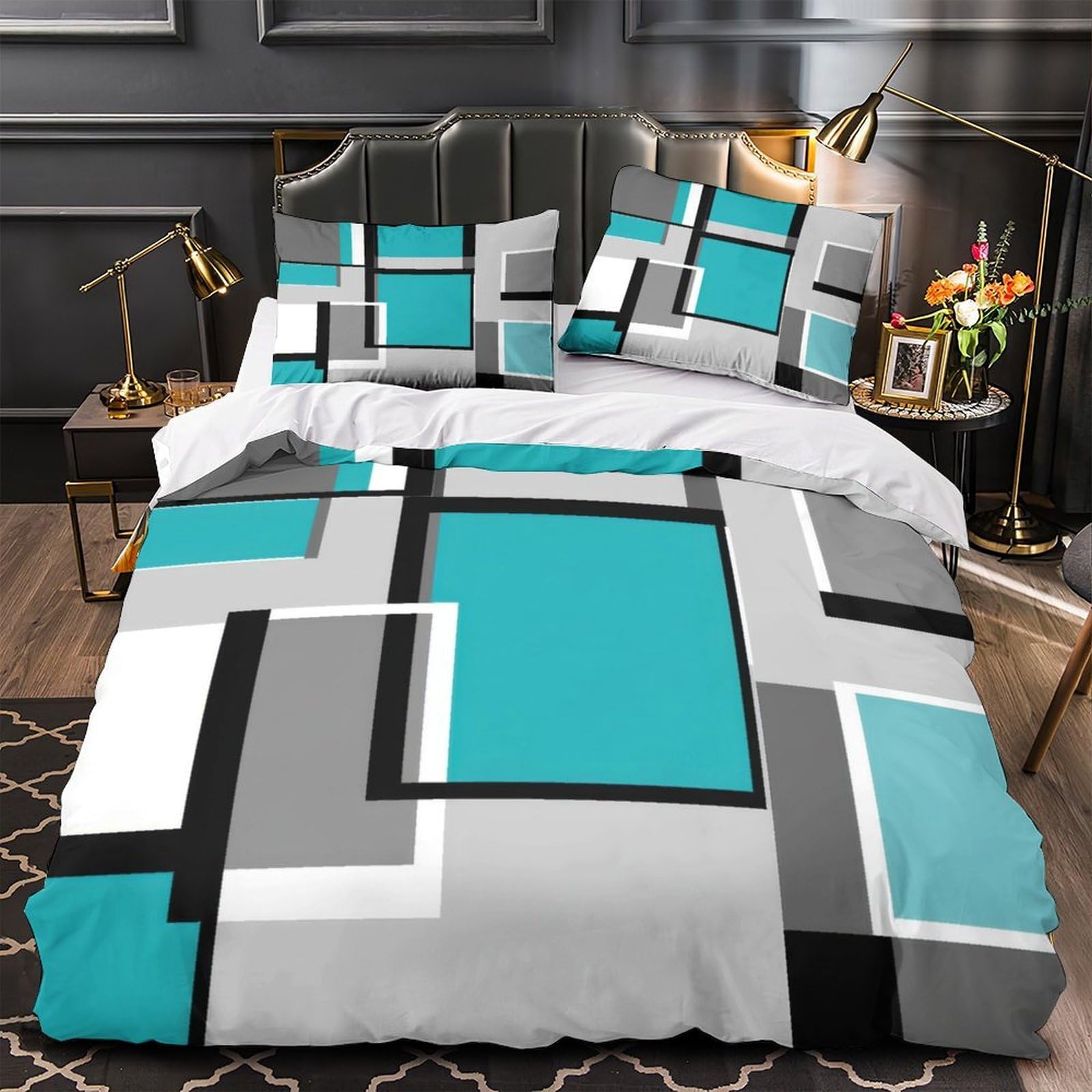 Parure de lit 3D géométrique moderne pour chambre de couple amoureux