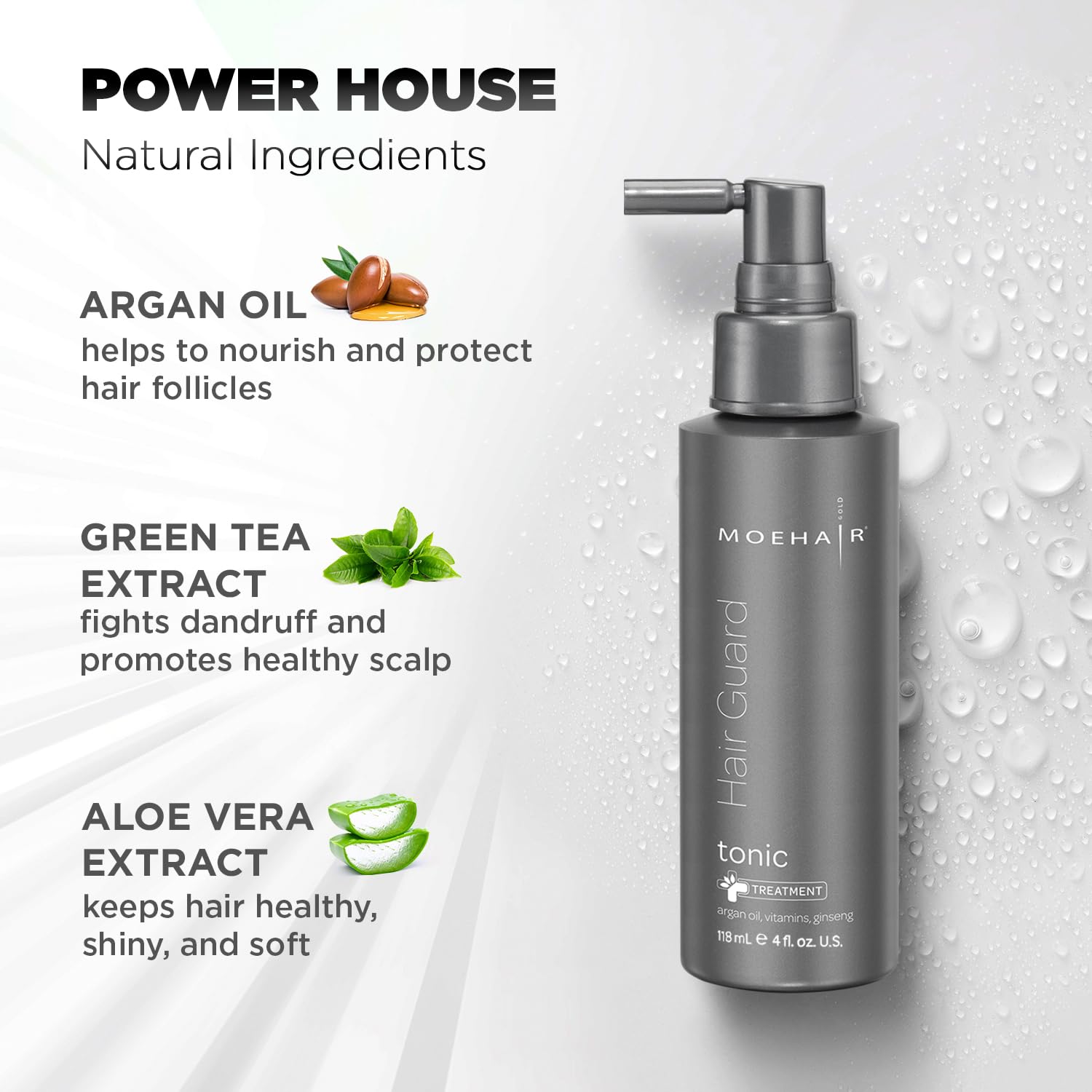 MOEHAIR Hair Tonic | Improves Scalp and Hair Health| Stimulates Follicles | Volumizing Tonic | Infused with Argan Oil & Ginseng | Paraben & Sulfate Free (4 Fl. Oz)