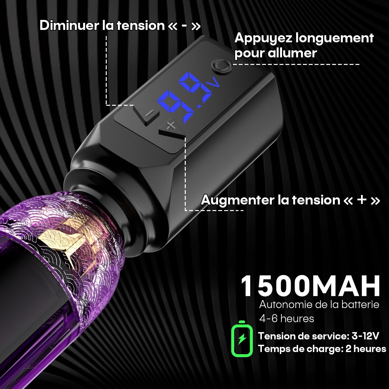 Kit de Machine à Tatouer Rotative Sans Fil POSEIDON avec 20 Cartouches d'Aiguilles,Encres & 2 Batteries Rechargeables | Pistolet à Tatouer Professionnel Portable pour Débutants | Fournitures Complètes