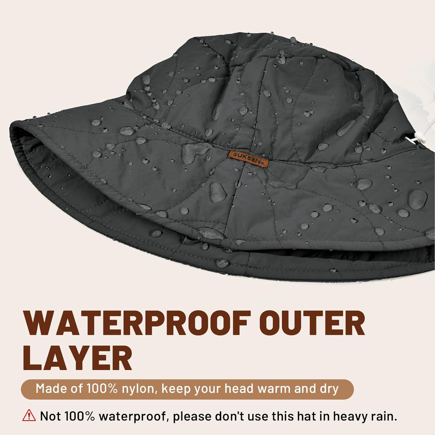 Sukeen Winter Bucket Hat Women Men Lightweight Cotton Filled Warm Hat Waterproof Adjustable Fisherman Hat for Hiking, Travel - Image 4