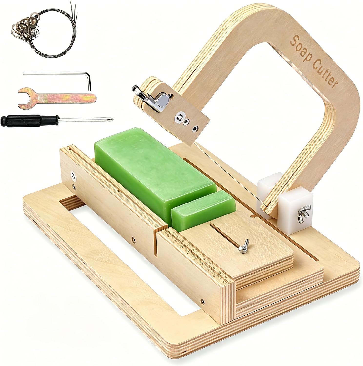 Wooden Soap Cutter for Handmade Soap Making, Adjustable Wire Soap Slicer with Scale, Professional Multipurpose Cutting Tool for DIY Soap, Cheese, Butter, Cake, Bread (Wood)
