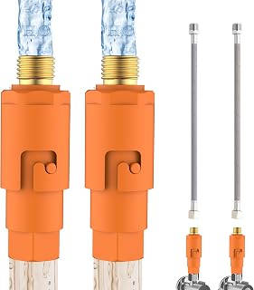 2 Pack Sediment Water Filter G 3/8 (9/16") with Hose, Conncet Angle Valve, 35 Micron Reusable Under Sink Inline Water Filter with 12in Extension Tube, Compression Fitting for Bathroom Kitchen