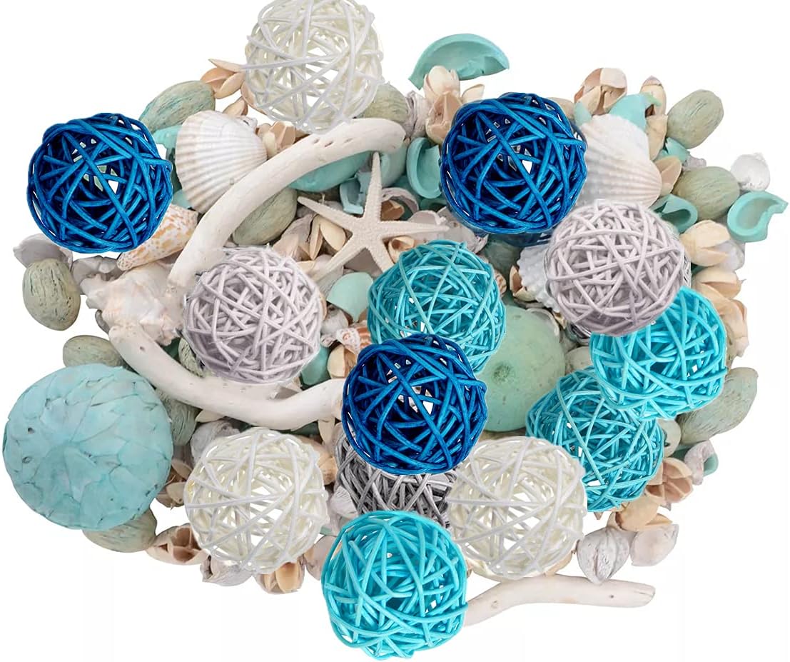 Byher 24pcs Decorative Ball Wicker Rattan Ball for Bowls, Vase Fillers Home Decor (Coastal Blue, Small - 2Inch) : Home & Kitchen