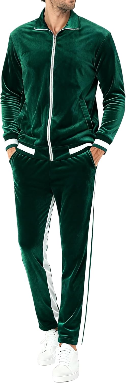 RPOVIG Velour Tracksuit Sweatsuit Velvet:Men's Jogging track suit 2 Pieces Set Zip Up Sweatshirts Jacket Pants With Pockets