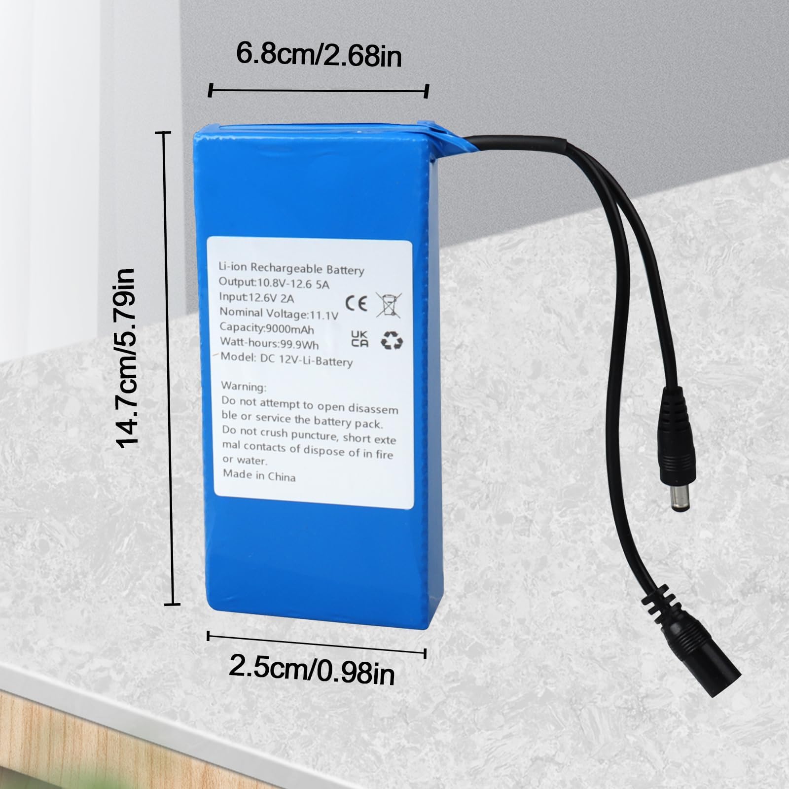 11.1V 9000mAh 99.9Wh Batteria ricaricabile agli ioni di litio compatibile con la maggior parte dei dispositivi DC12V, luci solari, luci LED, spruzzatori, altoparlanti, pianoforti elettronici