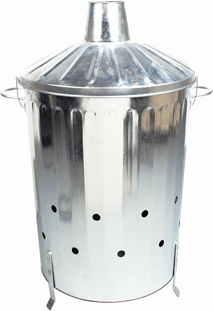 CrazyGadget® 90 Litre 90L Extra Large Galvanised Metal Incinerator Fire Burning Bin with Special Locking Lid