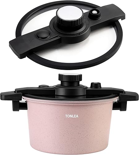 Miniatura 1 de TONLEA Olla a presión de 6 cuartos de galón lata a presión con tapa de vidrio de funcionamiento con una sola mano olla a presión de 2-5 KPa más