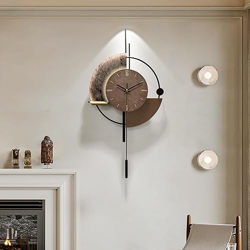 Reloj de pared moderno de péndulo decorativo, brillo activado por sonido, sin tictac, relojes de pared grandes y únicos para sala de estar, pasillo,