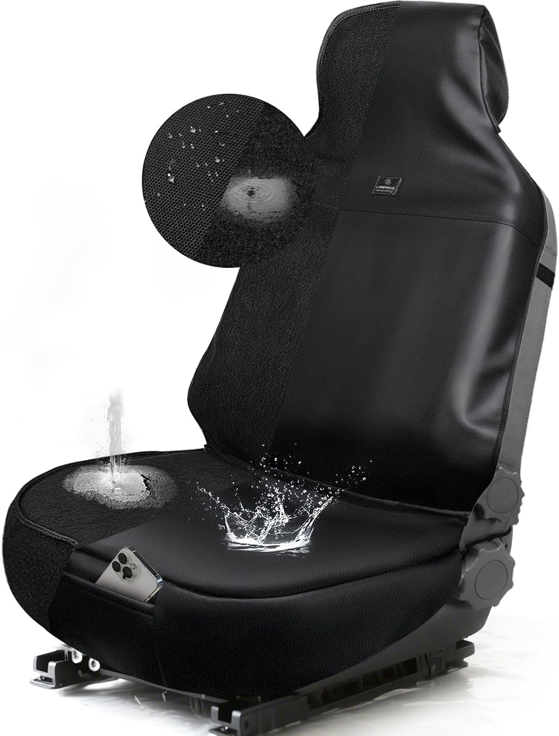 Car Seat Cover Protector Front Seats Waterproof Sweat Towel Bucket Seat Covers for Cars, SUVs, Trucks - Leather Seat Cover Protector for Gym, Running, Swimming, Beach, Hiking (Black, 1 Piece)