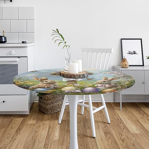 Vista 20 de cfpolar Mantel redondo ajustable de verano, hojas de palma tropical, borde elástico, mantel redondo lavable para uso en interiores y exteriores, se