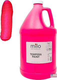 milo Fluorescent Hot Pink Neon Tempera Paint | 128 oz Bottle, 1 Gallon | Glows UV in Black Light | Non-Toxic Made in USA | Washable Bulk Art Paint for Party, Student, Classroom, Artist