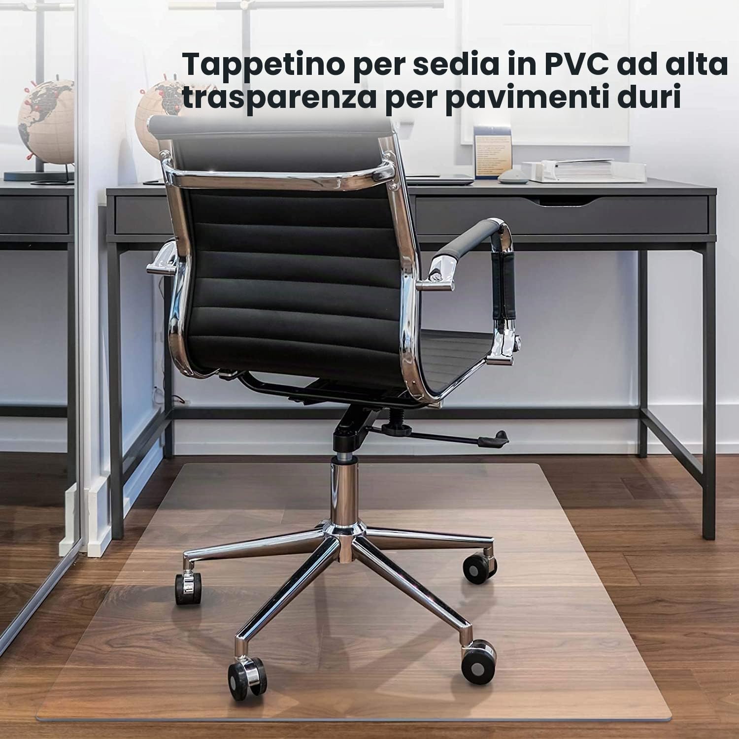 Tappetino trasparente per sedia per pavimenti duri, 75 x 120 cm, rettangolare, ad alta resistenza agli urti, antiscivolo, materiale non rici