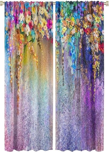 Miniatura 359 de Retro 70s Floral Blackout Window Curtains, Watercolor Flower Plant Rustic Modern Style Pattern Window Drapes, for Bedroom Living Room 42x45in 2