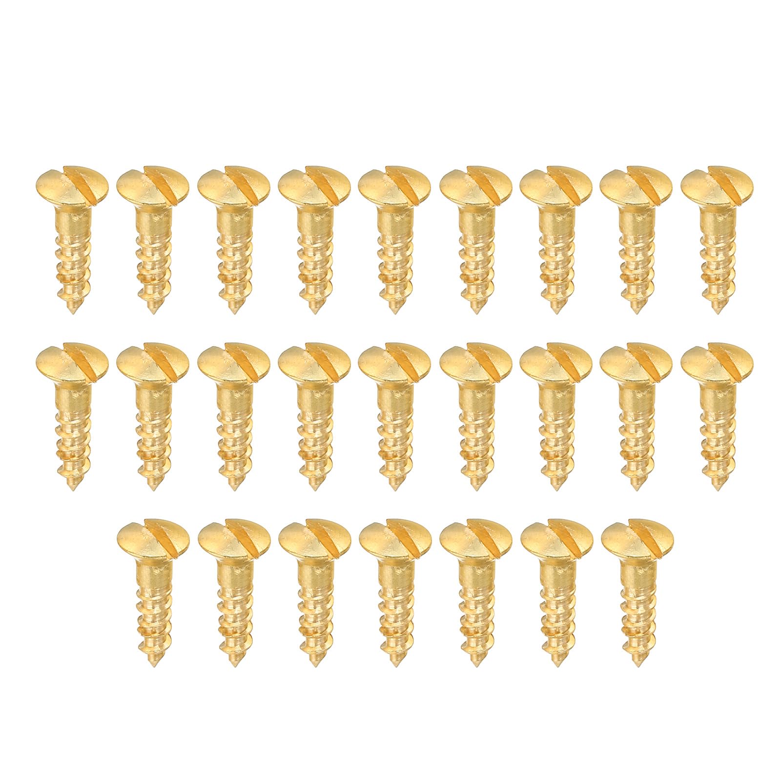 PATIKIL M3 x 12mm Slotted Wood Screw, 25 Pack Solid Brass Oval Head Flat Head Self Tapping Screws for Wood Furniture Connecting, Gold Tone