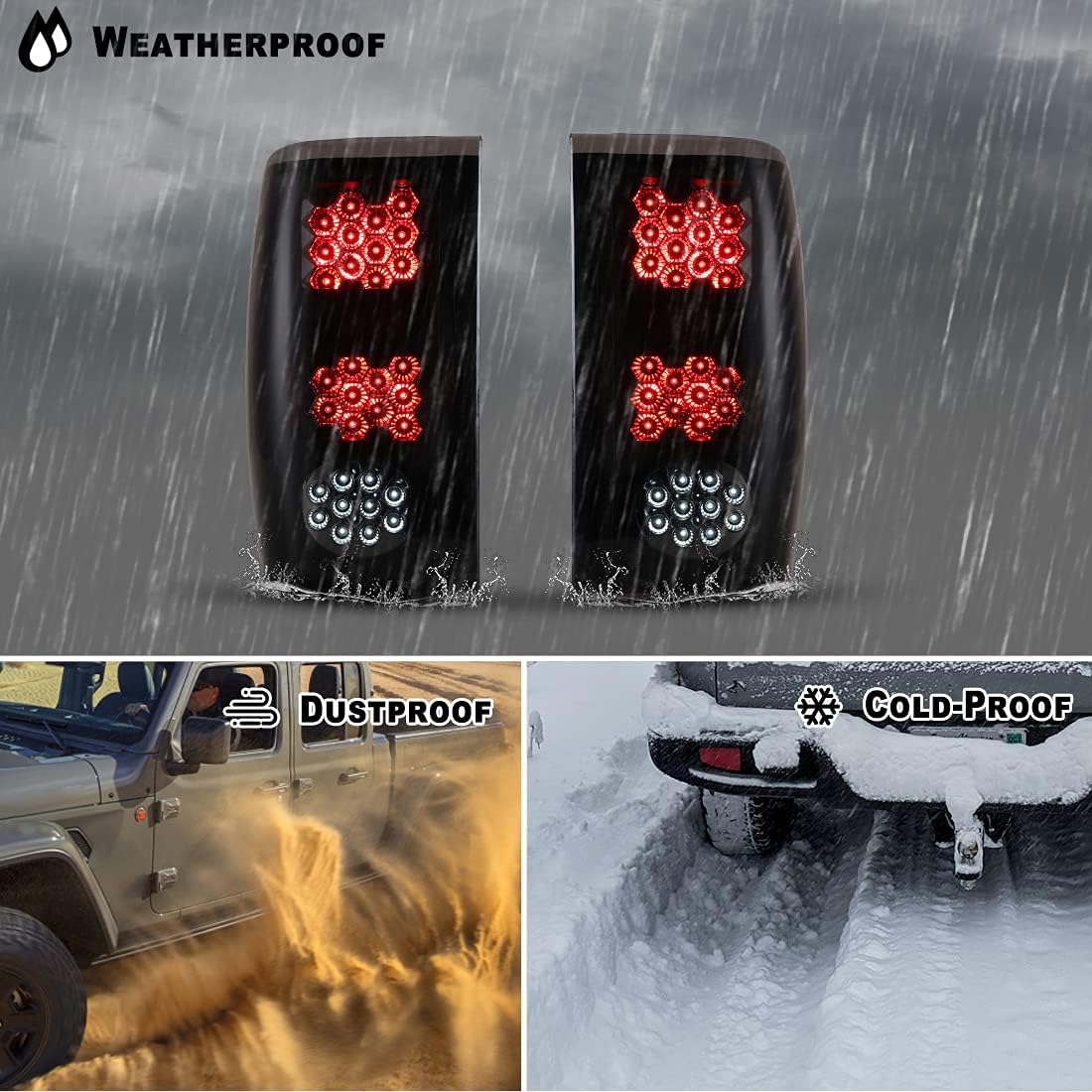 ROXX Full Led Tail Lights Assembly for 1993-1997 Ford Ranger, Taillights Replacements w/Led Brake/Turn Signals/Reversing Lights for Ranger Pickup, Driver & Passenger Sides (Smoke Lens)