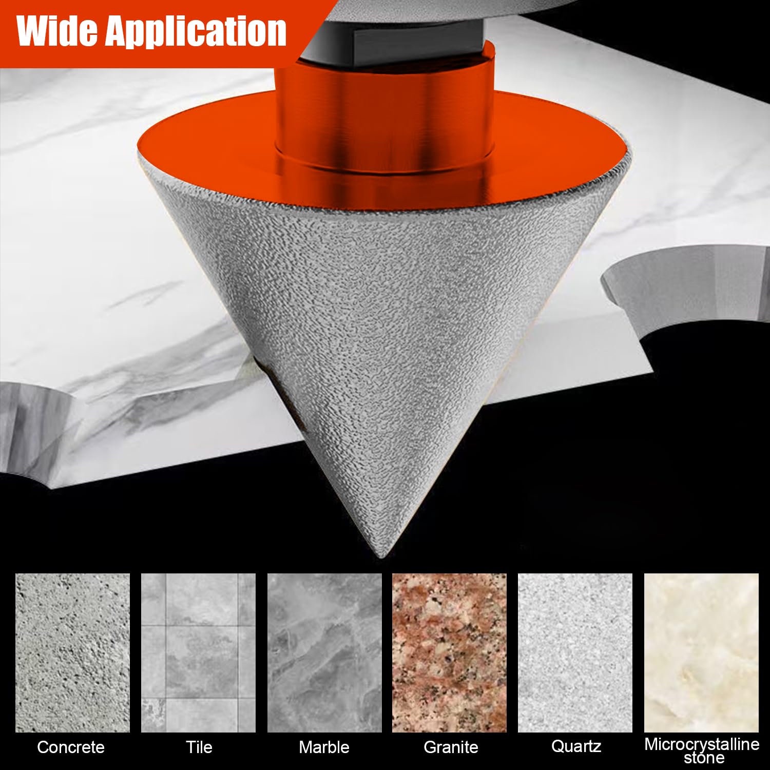 Set di 3 punte diamantate per smussatura da 50 mm, con adattatore filettato da 5/8-11", punta diamantata da 25 mm, set di punte per smerigliatrice a cono per piastrelle, per fori esistenti