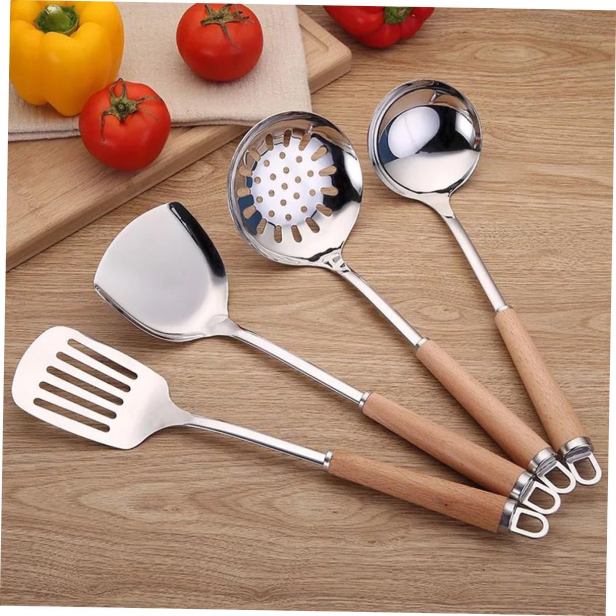 MAGICLULU Stainless Steel Turner Beech Handle Non-slotted Spatula for Cooking Ergonomic Spoon for Home Kitchen and Catering Kitchen Utensil for Stirring and Serving