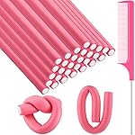 Syhood 30 Pcs Flexible Curling Rods 9.45 Twist Foam Rollers Soft Foam No Heat Hair Rods Rollers and 1 Steel Pintail Comb Rat Tail Comb for Women Long Short Hair(Pink,9.45 x 0.63 Inch)