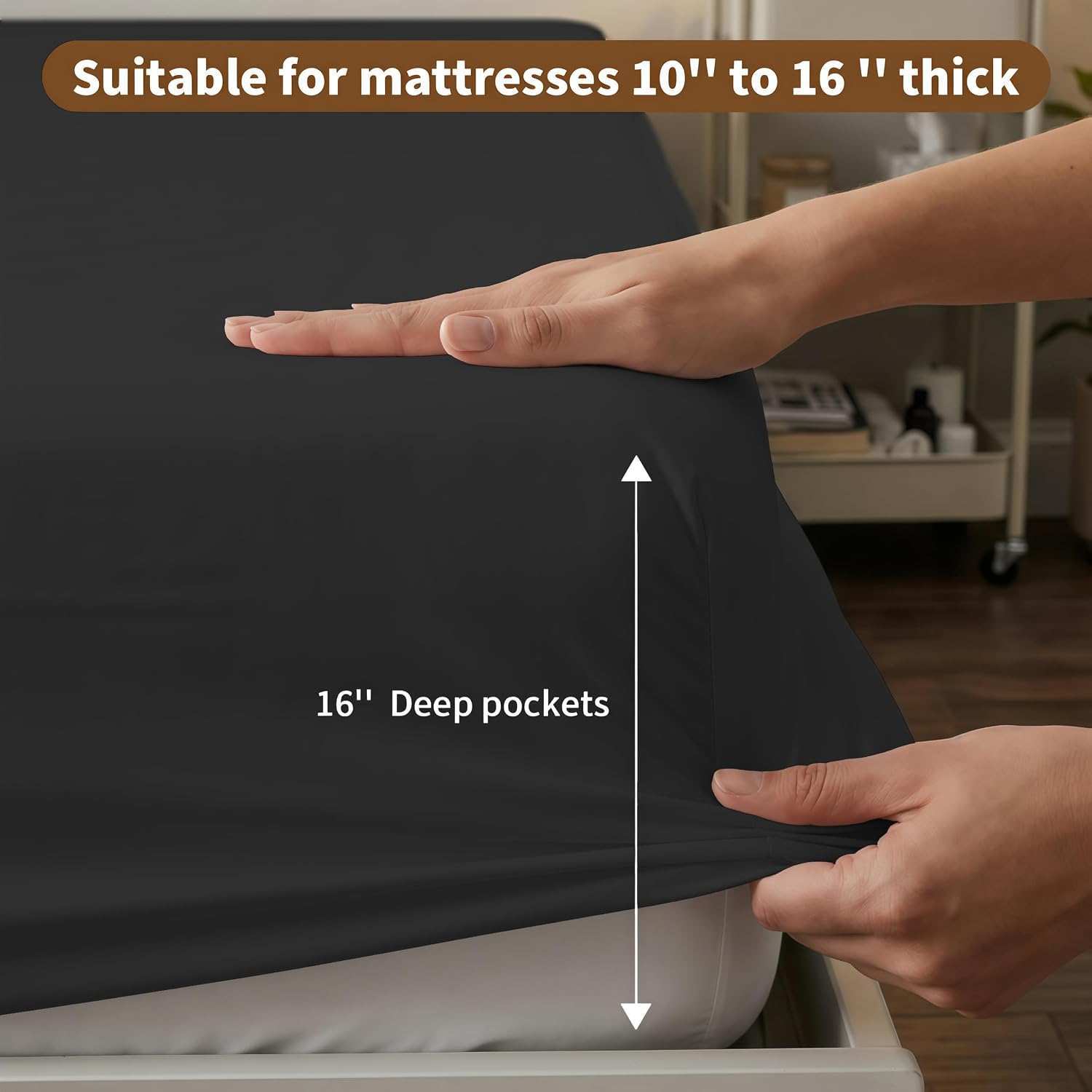 HBHLFZ Queen Fitted Sheet Only, Soft Breathable Bottom Sheet - 60"x80" Deep Pockets Queen Size Fitted Sheet - All Around Stretch Fit, Wrinkle Resistant, Colorfast - Easy Care, Black