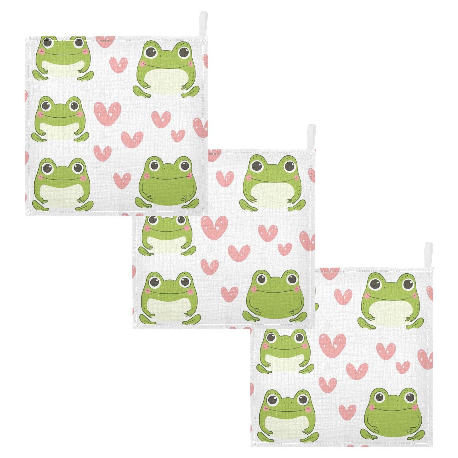 YETTASBIN Cute Green Frog Muslin Baby Hand Washcloths Soft Cotton Bath Face Towel 4 Layers Extra Absorbent Feeding
