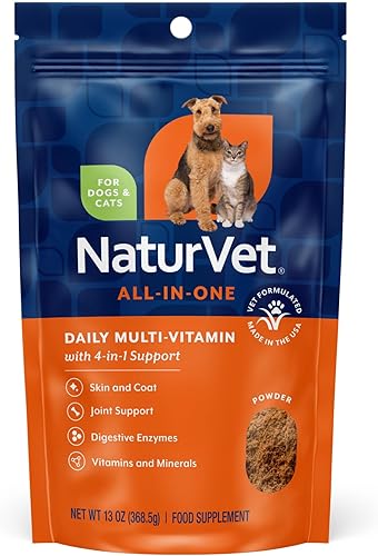 NaturVet All-in-One Dog Supplement - for Joint Support, Digestion, Skin, Coat Care – Dog Multivitamins with Minerals, Omega-3, 6, 9 – Wheat-Free