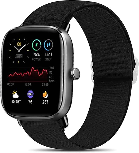 YOUkei Compatible con Amazfit GTS 3, correa elástica ajustable de repuesto compatible con Amazfit GTS 2 MiniGTS 2  Bip UGTS 3 Smartwatch (negro)