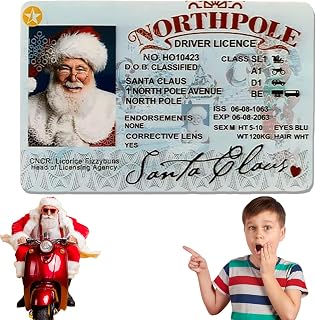 North Pole Driver License Christmas Decoration, Santa Sleigh Flying ID Card, Holiday Novelty Gift