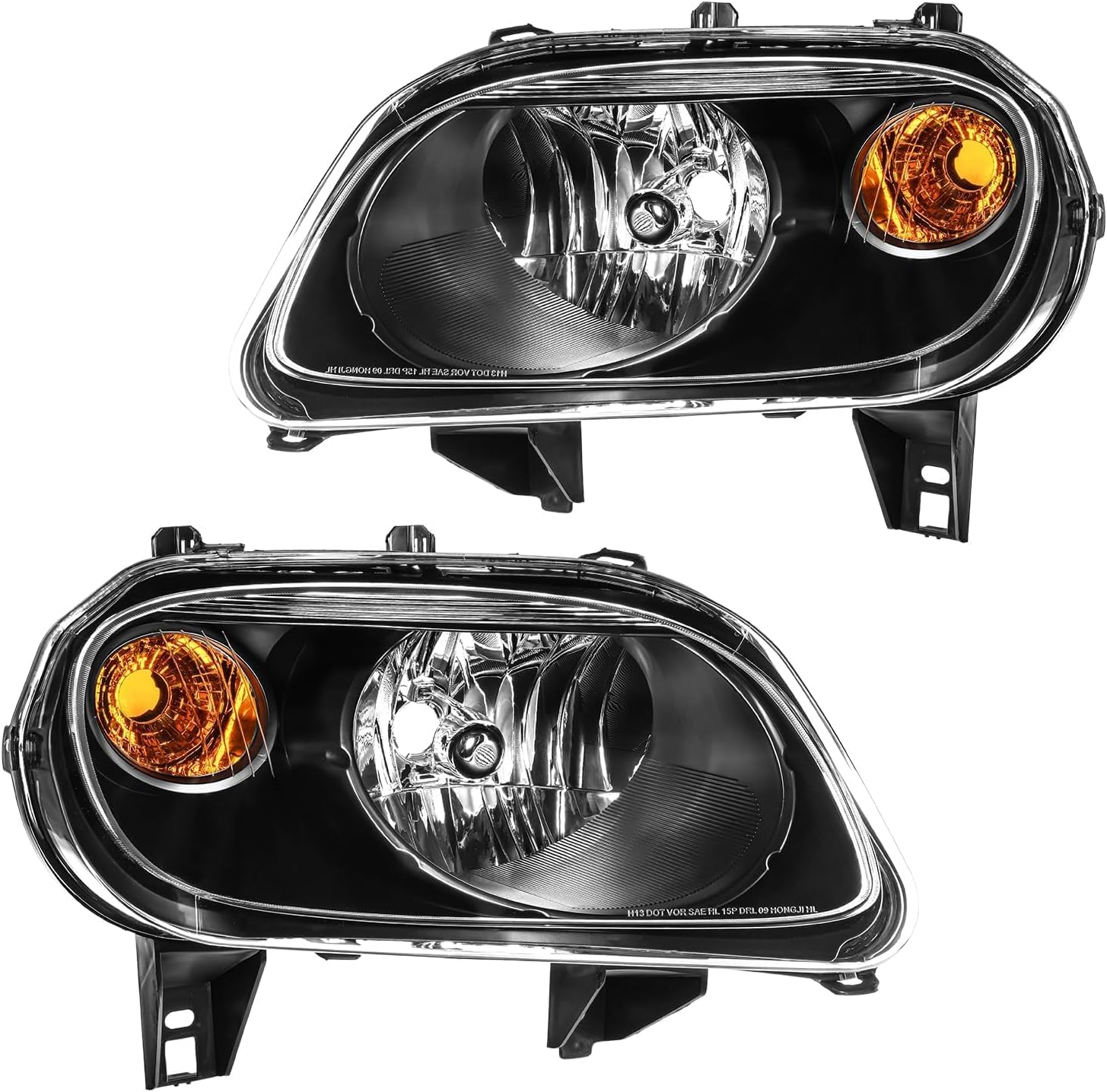 KAX Headlight Assembly,Black Headlights Compatible with 2006-2011 HHR, Amber Reflector Color Clear Lens Color