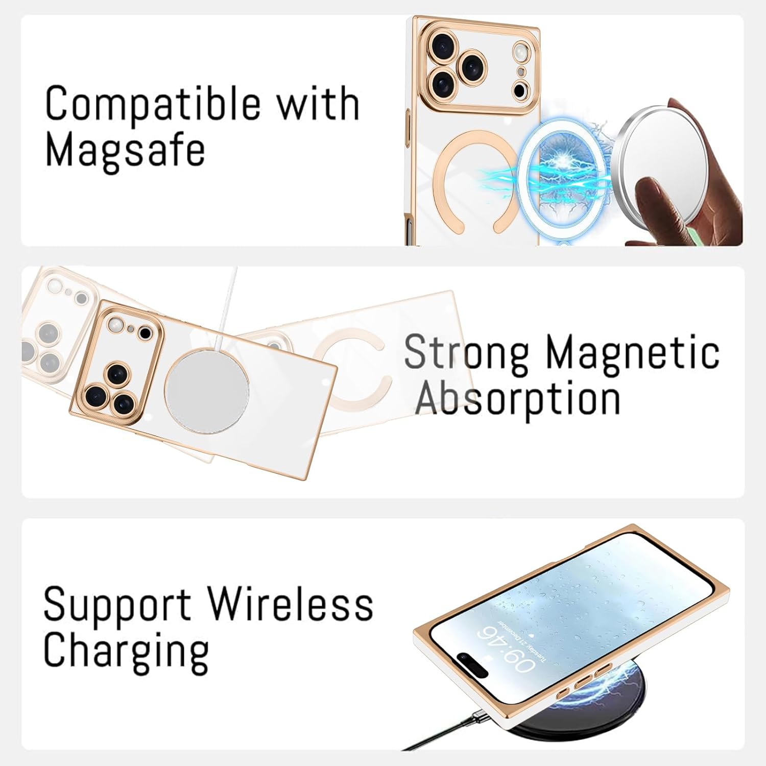 KANGHAR Case Designed for iPhone 17 Pro Magnetic [Compatible with MagSafe] Luxury Cute Plating Design Case Full-Body Anti-Scratch Shockproof Bumper Protective Cover White - Image 5