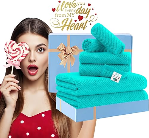 Vista 102 de VOOVA & MOVAS Toallas verdes para baño, 100% algodón, de secado rápido, ligeras, gruesas, suaves, juego de toallas de 6 piezas, 2 baños grandes