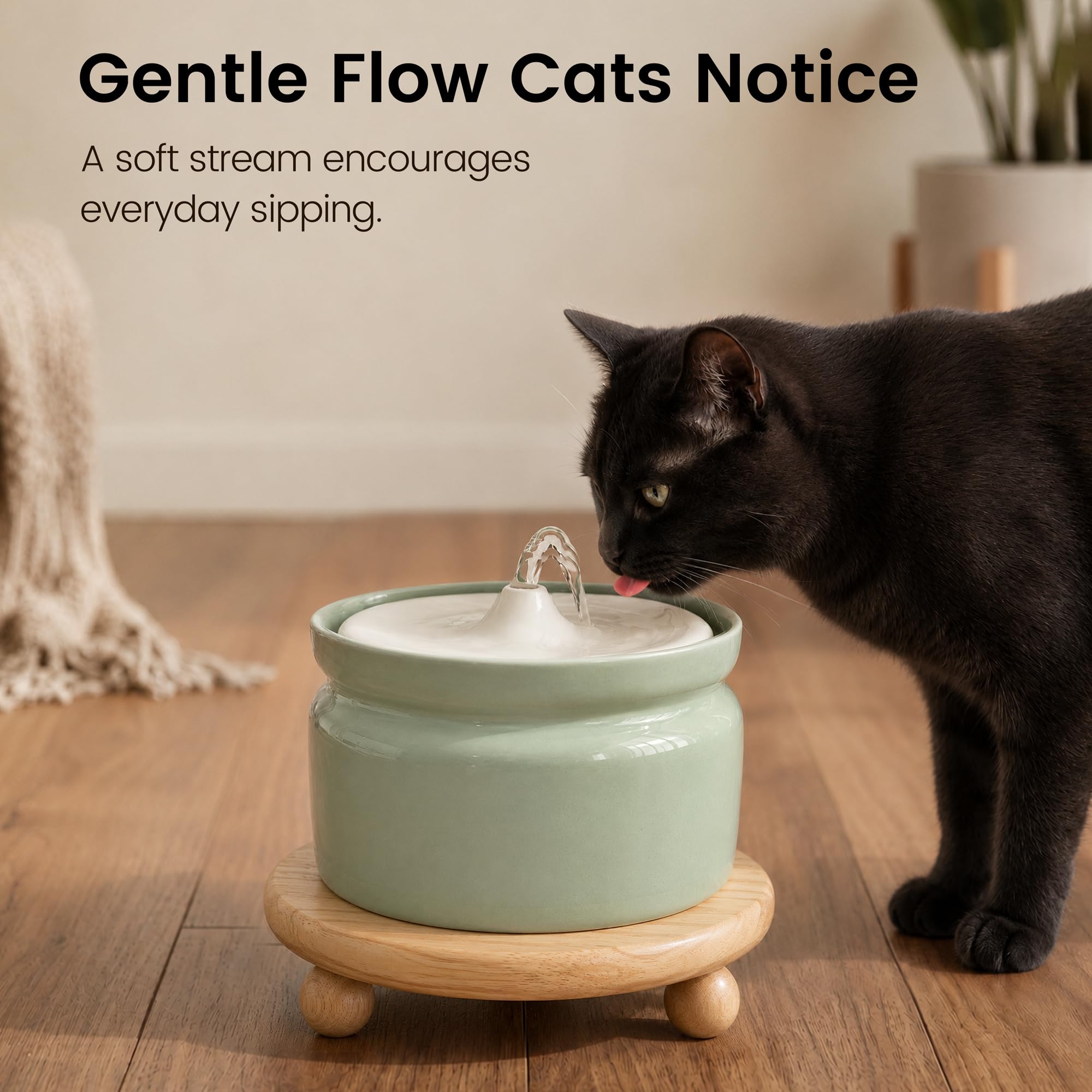 Fuente de agua de cerámica para gatos, fuente automática de 1 litro para mascotas con bomba silenciosa y triple filtración, cerámica duradera sin BPA, fácil de limpiar, apta para lavavajillas