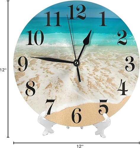 Miniatura 10 de Reloj de pared con temática de verano de playa oceánica, funciona con pilas, reloj redondo silencioso para decoración de pared para la oficina en