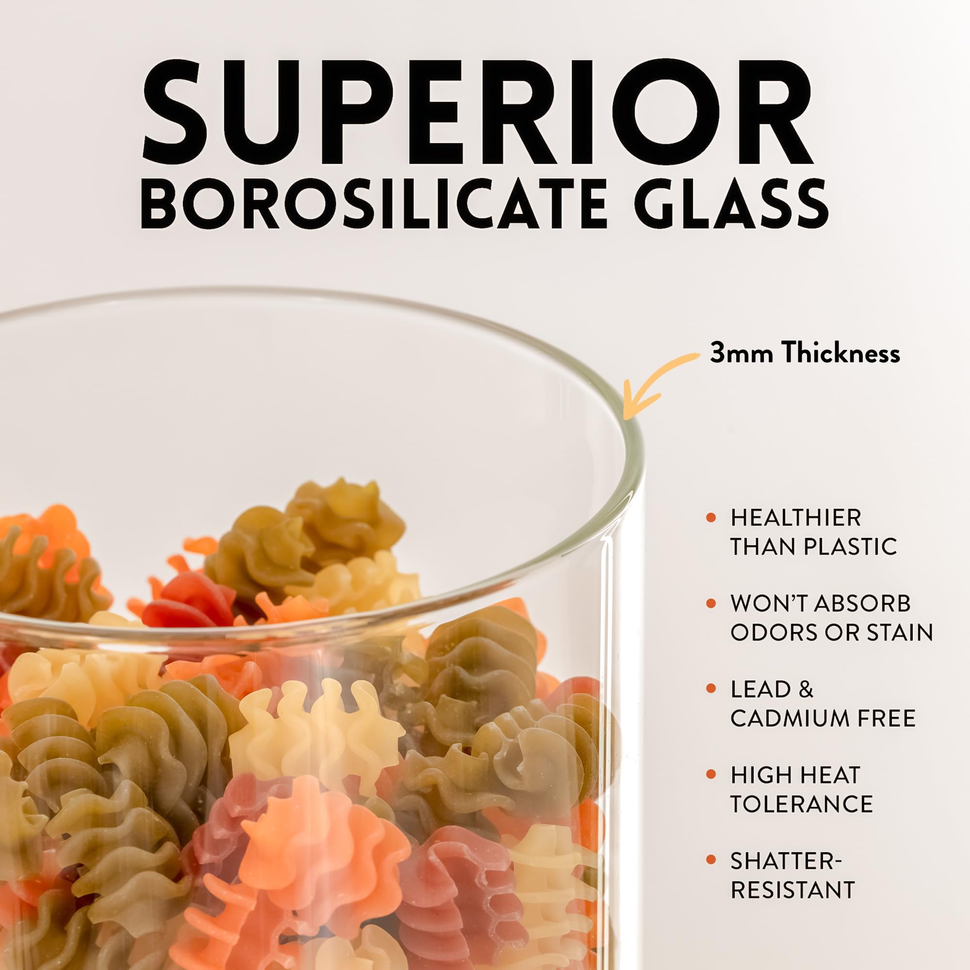 Botes de vidrio con tapas herméticas, tarros de almacenamiento de despensa y recipientes para alimentos con tapas ventiladas, herramienta para porciones de espaguetis, juego de 5