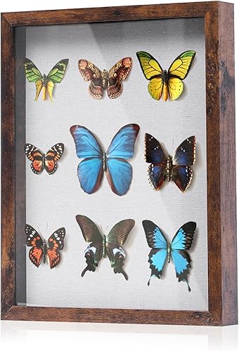 Miniatura 41 de Muzilife - Marco de Sombra con Tablero de Lino, Caja de Exhibición de Madera Profunda y Vidrio, Listo para Colgar, Caja de Recuerdos para Bebé