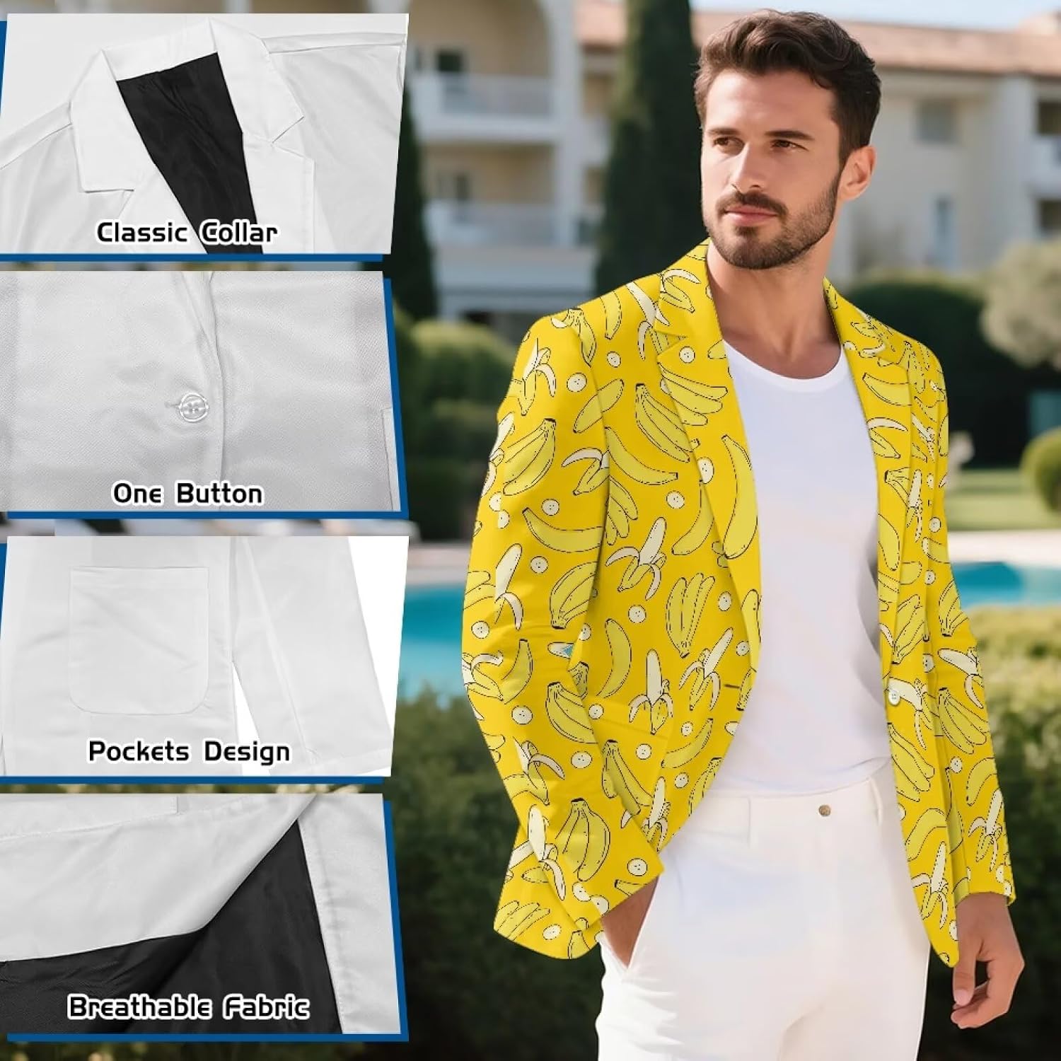 Men's Blazer Sport Coats Slim Fit One Button Suit Jacket Long Sleeve Lightweight Sports Jacket with Pockets