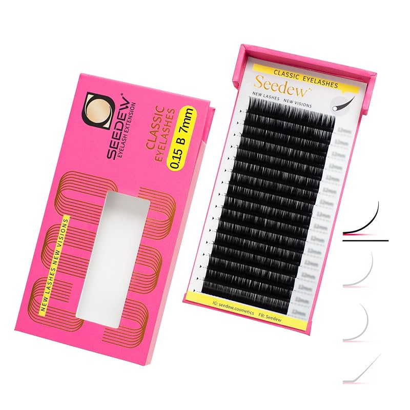 Extensões de Cílios Individuais Clássicas Seedew B Curl 0,15 mm 7 mm, 16 Fileiras, Preto Fosco