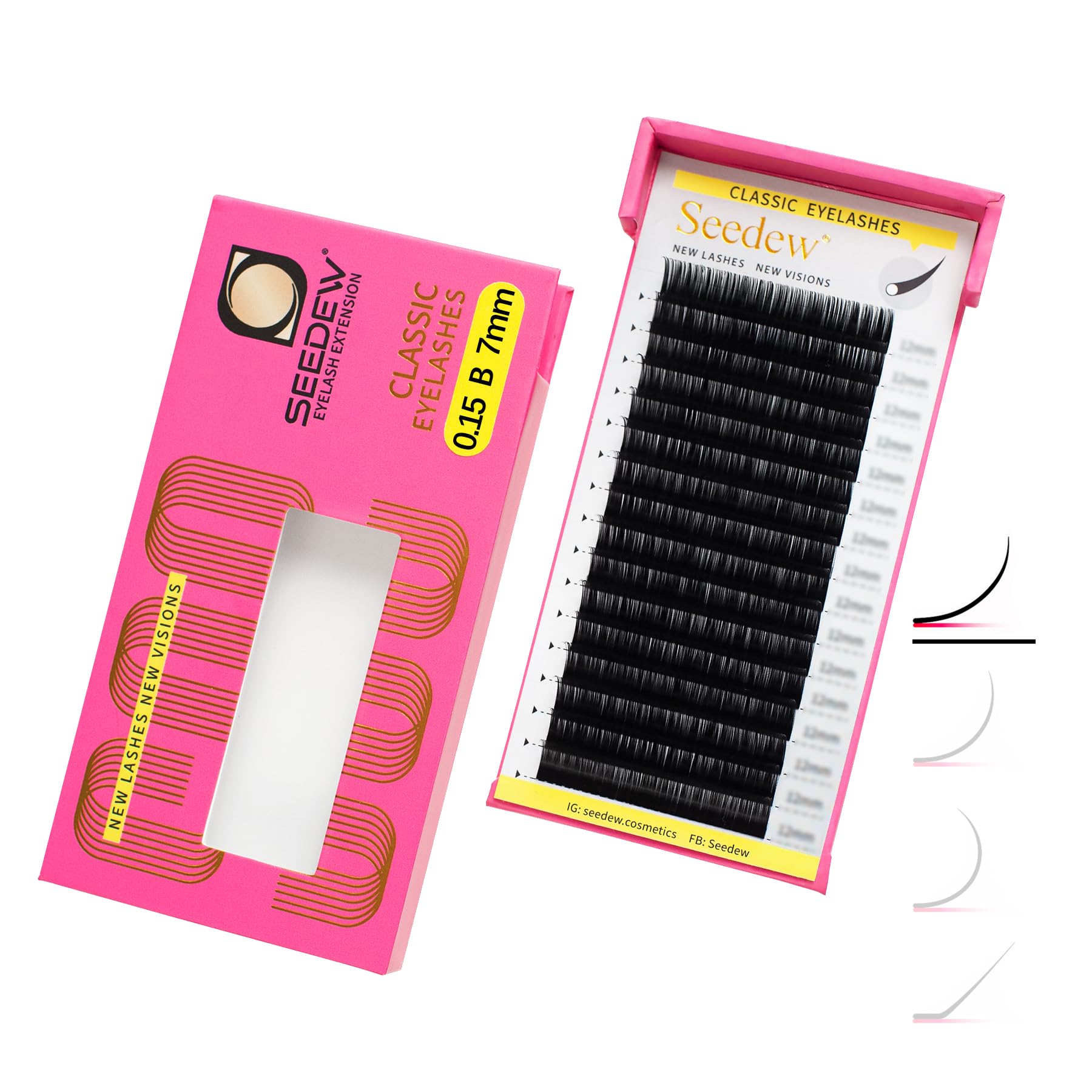 SEEDEW Classic Individual Eyelash Extensions, 7mm B Curl 0.15mm 16 Rows/Tray