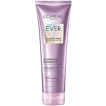 LOreal Paris Sulfate Free Glossing Shampoo, Intensifies Hair Shine & Smoothness, pH Balanced & Argan Oil Infused Vegan Hair Care, EverPure, 8.5 Fl Oz