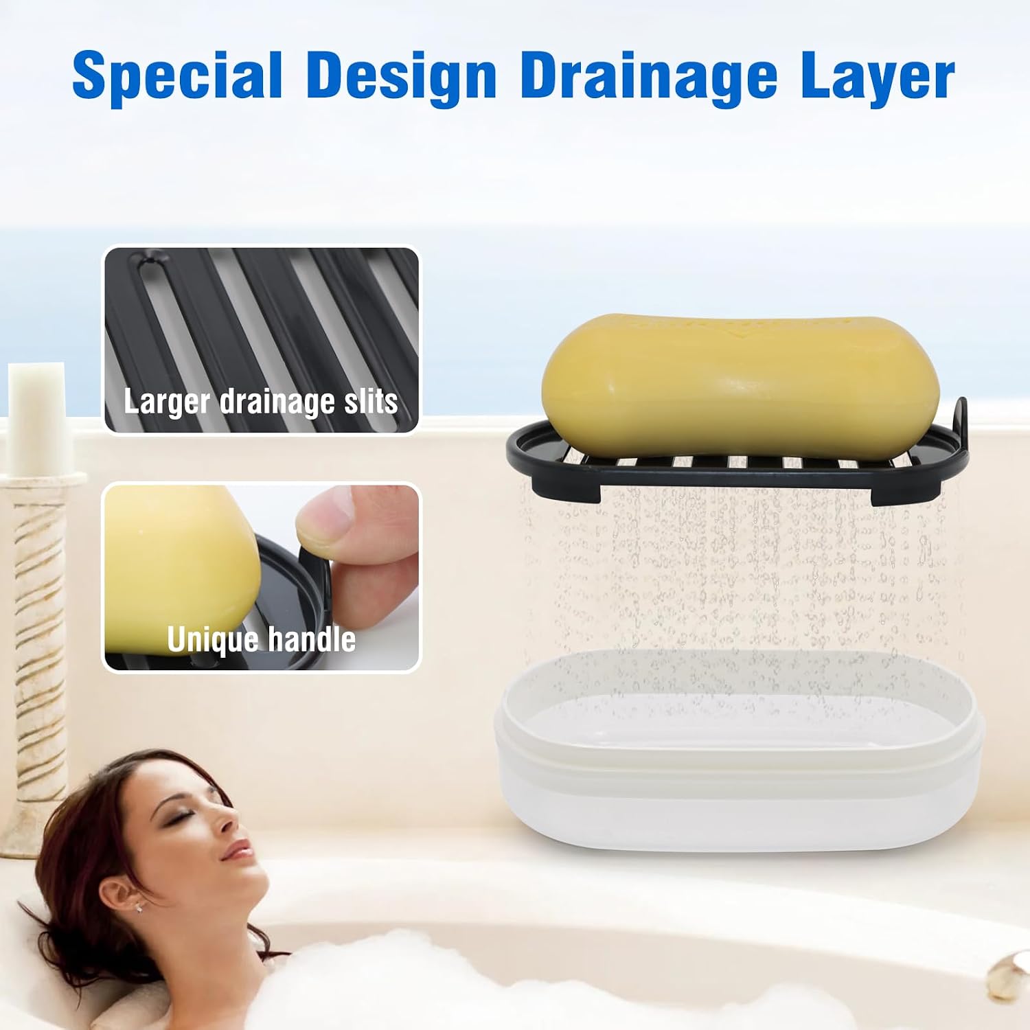 AIMAIAIMAI Soap Box, Travel Soap Container, Bar Soap Case with Removable Draining Layer - Clear Style A image 3