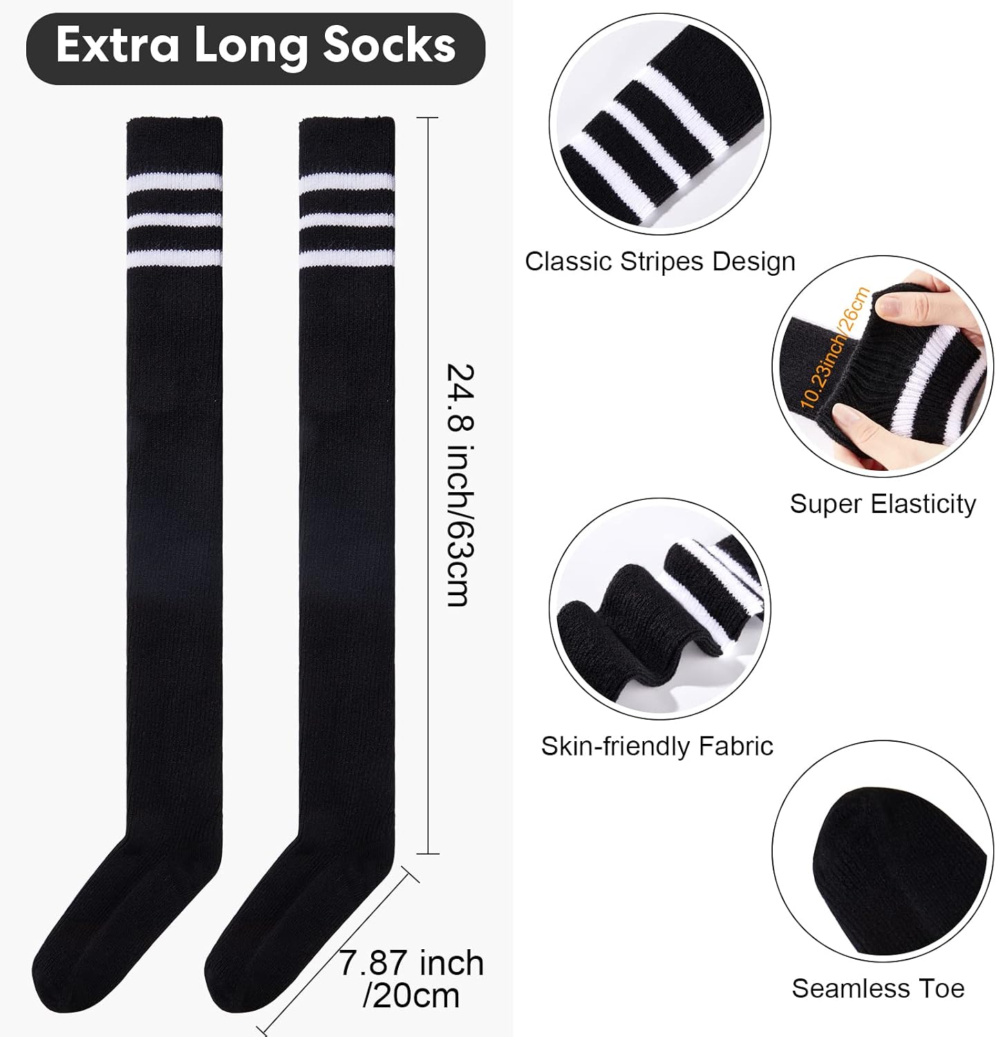 Moon Wood Women Thigh High Socks Long Over the Knee High Socks Striped above the knee Leg Warmers