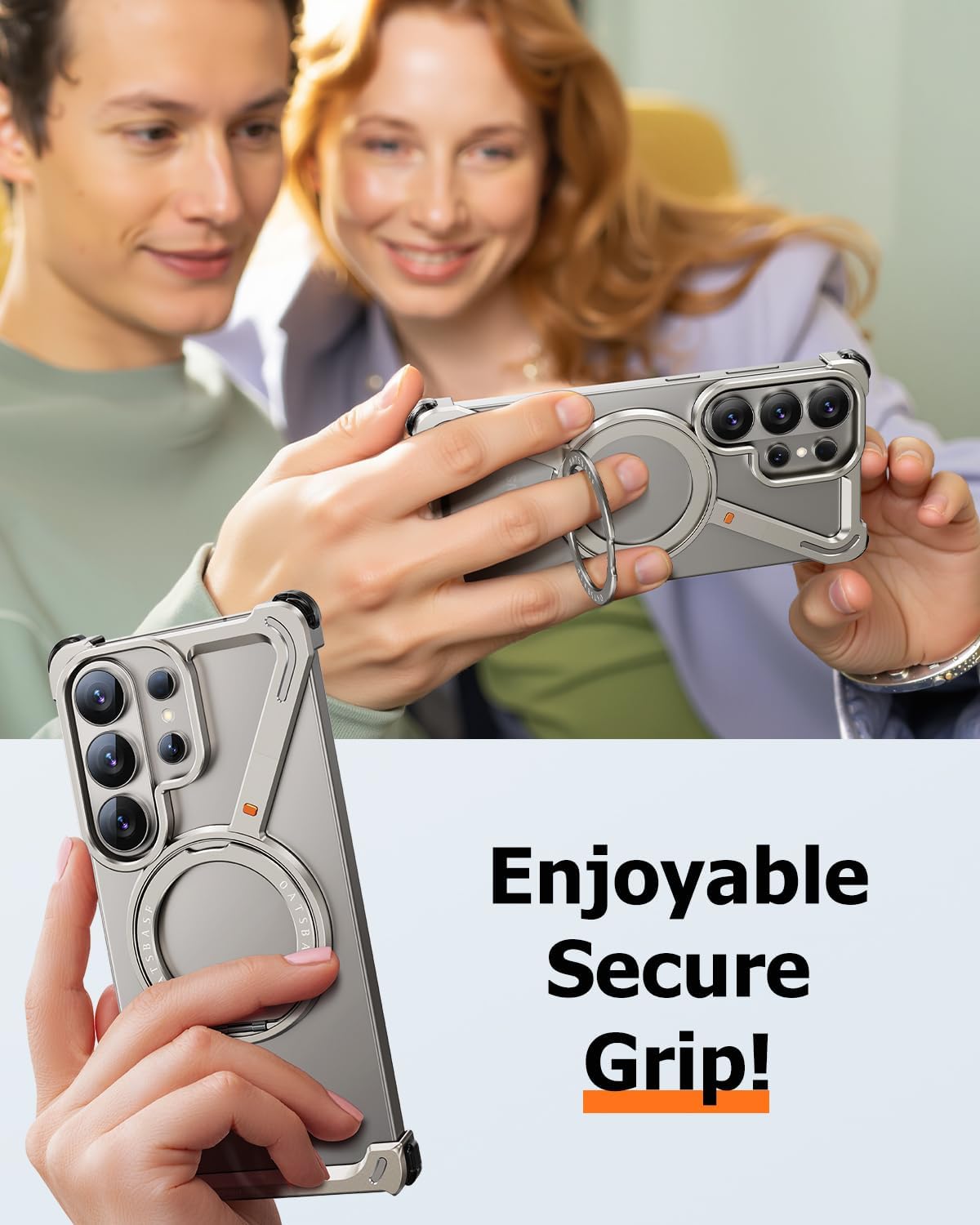 OATSBASF Minimalist Phone Case Compatible with Samsung Galaxy S26 Ultra, 360° Rotation Kickstand Aluminum Metal Frameless Design Bumper Case, Protective Shock Grade Shell, Natural Titanium