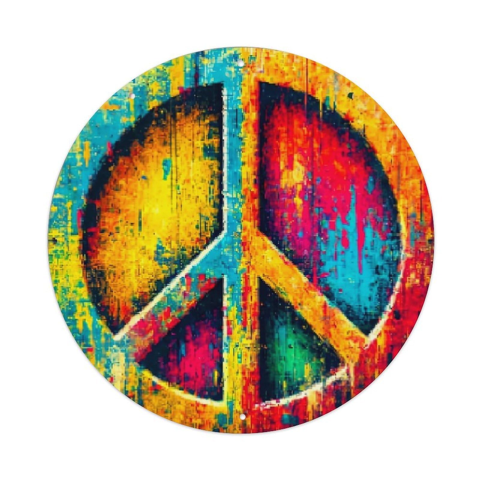 Colorful Peace Sign Art Print_1 Vintage Metal Tin Sign Retro Wall Decor for Home Bar Garage Cafe, Indoor & Outdoor Decorative，circle Metal Poster, 8x8 Inch