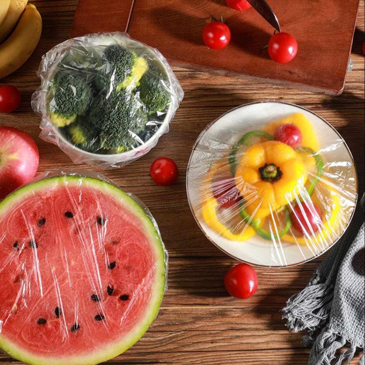200Pcs Elastic Fresh Keeping Bags, Stretch Plastic Wrap Bowl Covers Alternative to Foil for Family Outdoor Picnic Universal Kitchen Wrap Seal Caps