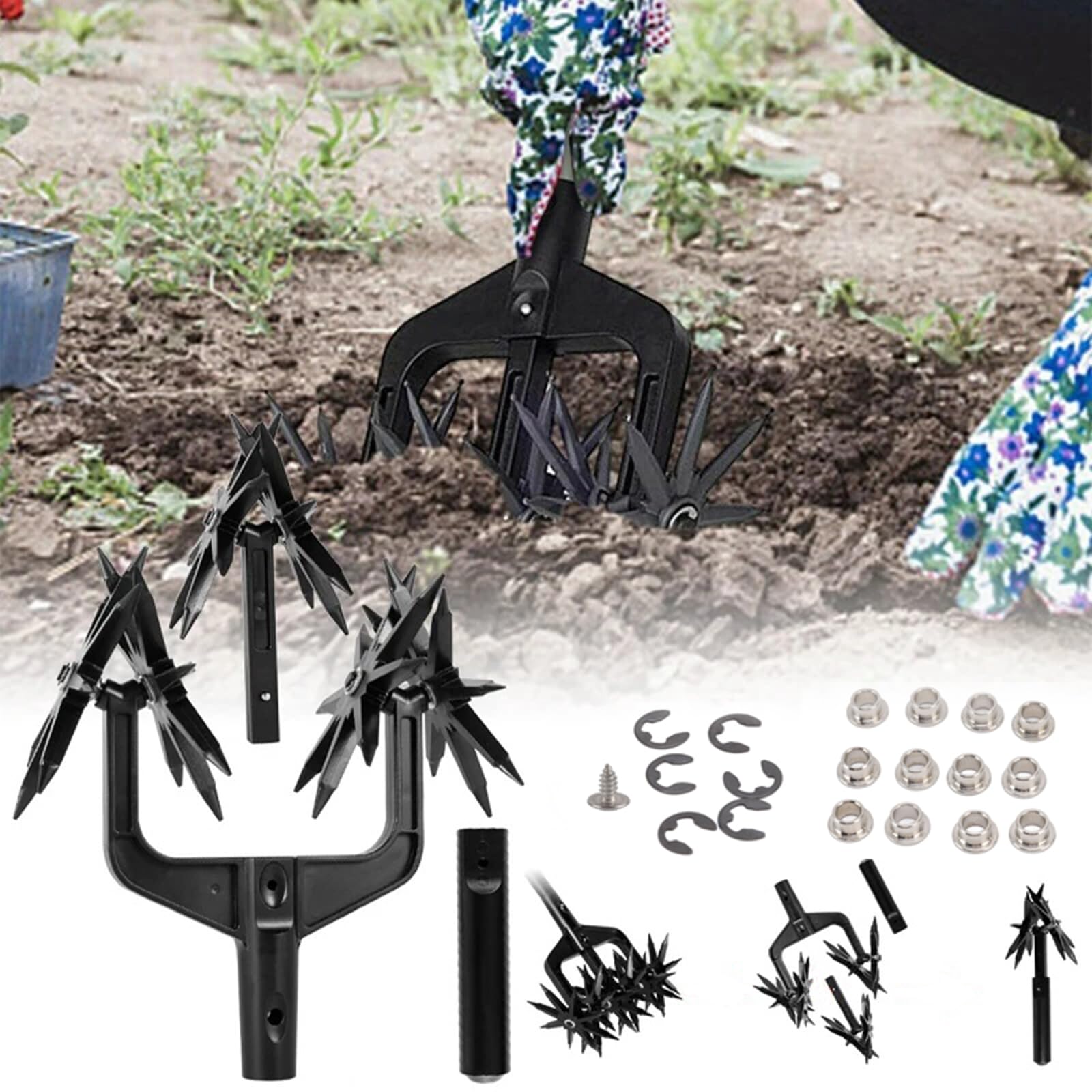 Scarificatore per Suolo da Giardino, Coltivatore Rotante Scarificatore per Prato da Giardino, Resistente scarificatore Ventilato 2 in 1 Zappa Rotante per Aratura del Terreno
