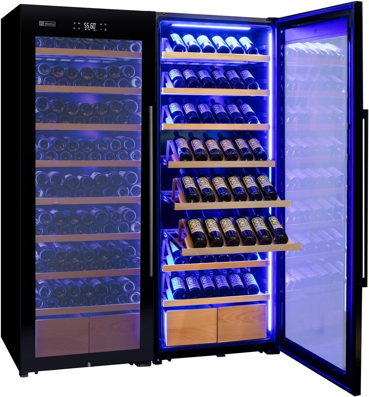 Allavino 496 Bottle Dual Zone Freestanding Black Glass Side-by-Side Wine Refrigerator 2X-KWR248S-1BG