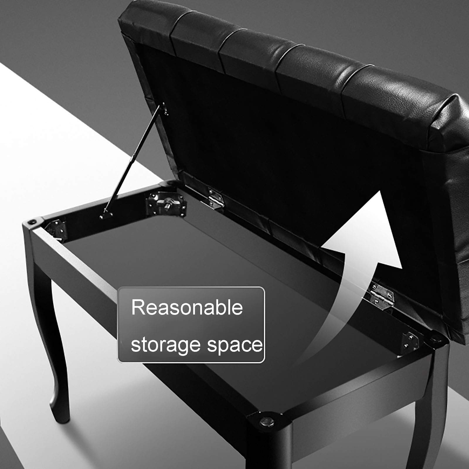 Panca per pianoforte in pelle nera con contenitore, panca professionale per tastiera per trucco e vestiario, altezza regolabile 49 cm